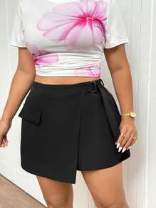 SHEIN Frenchy Plus Size Plain Simple Design Shorts, Fashionable For Summer - Black - View 9