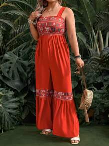 Breezaya Mono con estampado floral y volantes en los tirantes para mujeres de talla grande, ideal para vacaciones
