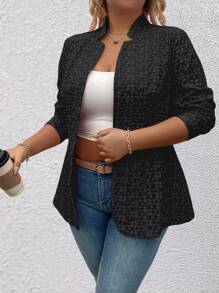 EMERY ROSE Plus Size Pink Jacquard Mid-Length Slim-Fit Lightweight Blazer Graduation,Back To School,Teacher Outfits For Women Fall Cloth For Women Autumn