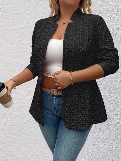 EMERY ROSE Plus Size Pink Jacquard Mid-Length Slim-Fit Lightweight Blazer Graduation,Back To School,Teacher Outfits For Women Fall Cloth For Women Autumn