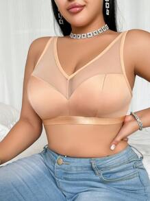 SHEIN Lencería sin aros para curvas en talla grande, minimalista en beige - Caqui - Ver 3