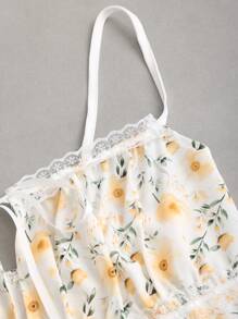 Sweetra Áo ba lỗ không tay buộc dây in họa tiết cổ điển mới cho nữ - Màu vàng - Xem 6