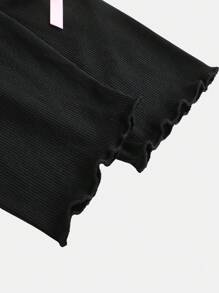 Tween Girls' Casual All-Match Versatile Sweet Retro 3D Bow Ruffled Trim Fitted Leggings In Black - Black - View 6