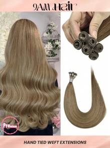 Human Hair Weft Extension 18-22Inch #8 Olive Greenish- Hair Weft Hand Tied Weft Extensions Remy Human Hair Weft Extensions - S8 - View 1