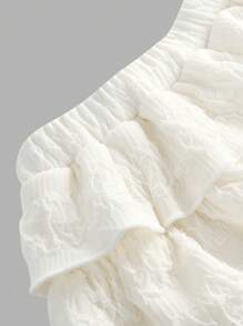 SHEIN Leap Crew Tween Girls' Solid Color Elegant Sweet Ballet Layered Ruffle Waist Skirt Shorts - White - View 3