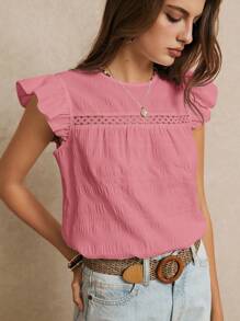 Poéselle 夏季度假婚礼季，精美的荷叶边纯色衬衫，夏季，可爱的上衣，优雅浪漫，波西米亚风，休闲风格，必备，夏季，婚礼季