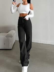 SHEIN Tall 雪洗直筒牛仔裤，高腰，适合高个子