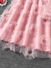 SHEIN Tween Girls' Summer Mesh Splicing Halter Dress - Pink - View 6