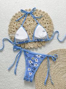 Swim Mod Set di bikini a triangolo con stampa floreale minuta blu MOD