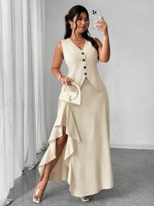 Elenzga Plus Size Elegant & Simple A-Line 2 Pieces Set For Women