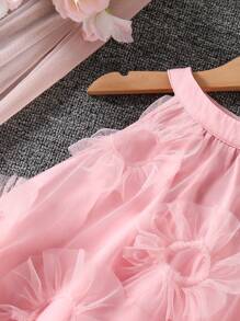SHEIN Tween Girls' Summer Mesh Splicing Halter Dress - Pink - View 4