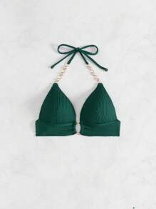 Swim Vcay Women's Solid Color String Bikini Top, Sexy Halter Style For Summer Beach