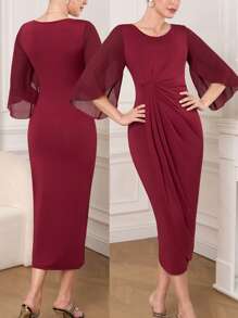 Mulvari Casual Ruched Waist Women Daily Wear Dress - Red - View 2