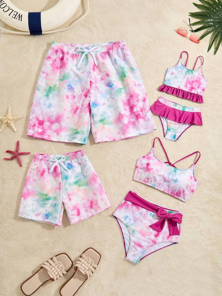 Girls Tie-Dye Swimwear, Separately Sold Family Matching Outfits Mommy And Me (4 Sets Sold Separately) - Multicolor - View 1