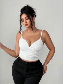 Elenzga Women Plus Size Solid Color Minimalist Cross Strap Camisole - White - View 3