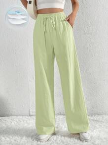 SHEIN Tall Damen Einfarbige Gerades Bein Lässig Hose Mit Kordel Tasche