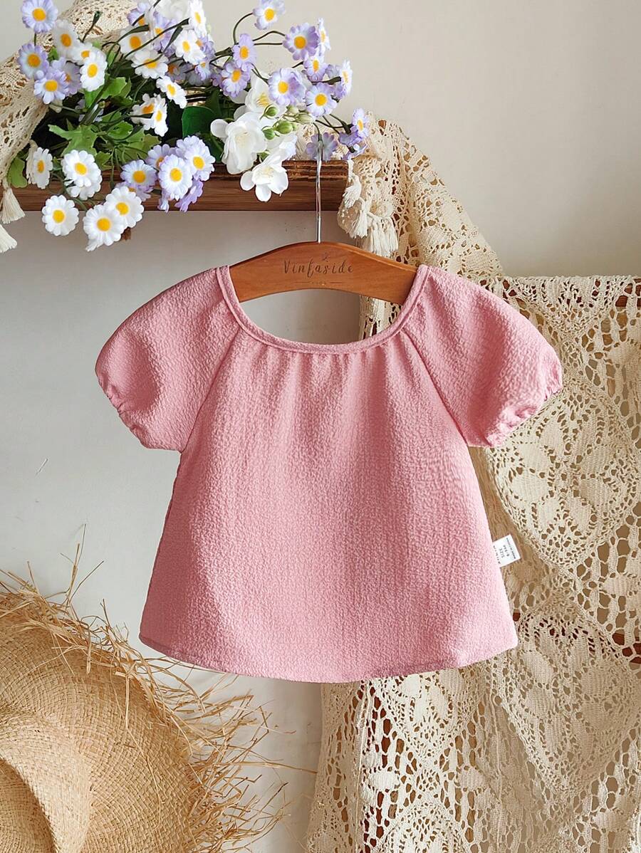 Süßes einfarbiges Top mit Puffärmeln für Babys, Sommer