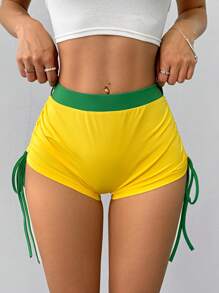 SHEIN EZwear 女士时尚休闲短裤，适合夏季 - 黃色 - 查看 5