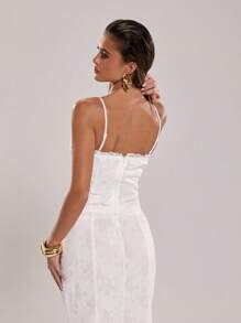 SHEIN BAE Women's Elegant White Woven Fabric Camisole With Delicate Lace Trim And Spaghetti Straps - White - View 2