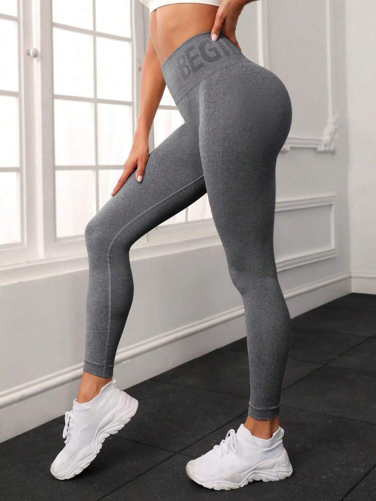 Eassivo Eassivo Wide Waistband Sports Leggings Yoga Women Pants - Light Grey - View 5