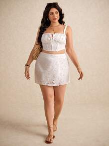 Elaquor 大码休闲刺绣度假短裙短裤 - 白色 - 查看 1