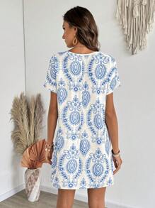 EMERY ROSE 女士 V 领短袖休闲连衣裙，适合夏季 - 彩色 - 查看 2