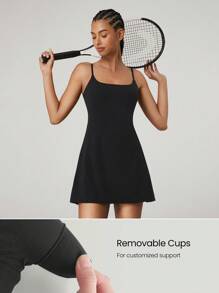 GLOWMODE FeatherFit™-Air Scoop Neck Knotted Mini Dress Quick Dry Moisture Wicking - Black - View 5