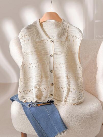 CosyJoli 大码度假休闲纯色镂空针织上衣