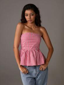 TRNVIE Áo cánh đơn giản họa tiết hoa nhỏ xinh dành cho nữ, đa năng cho mùa xuân/hè - Đỏ và trắng - Xem 4