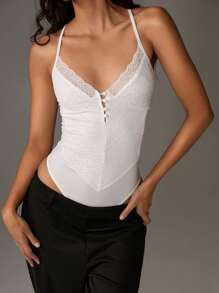 TRNVIE Women's Versatile Lace Bodysuit For Resort, Spring/Summer - White - View 4