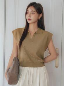 Dazy-Less Business Casual Short Sleeve Pullover Knit Sweater For Women Old Money Style