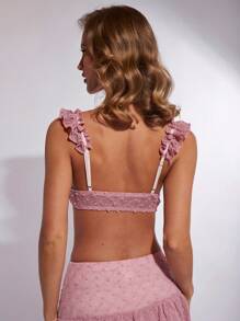 COSMINA Women's Deep V-Neck Ruffled Hem Cropped Fitted Camisole - Pink - View 2