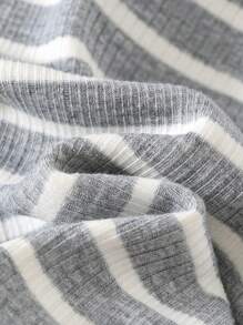 SHEIN Newborn Baby Gray Fleece Ribbed & Ribbed Bodysuit, Soft & Warm All-In-One Outfit For Boys & Girls, Casual Wear For Indoor & Outdoor - Grey - View 5