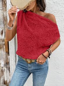 EMERY ROSE Áo cánh nữ xếp ly bất đối xứng rộng rãi thanh lịch giản dị - Đỏ - Xem 7