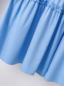 Tween Mädchen Lässig Süß Frühling Tween Mädchen Hellblau Geeignet für Ausflüge Reisen Polokragen Floral Dekor Rüschensaum Kleid - Blau - Übersicht 3