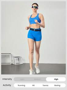 GLOWMODE 6" RefreshRun Shorts VitalSwift Quick-Dry Ultralight Mid-Rise Waist Reflective Running Shorts With Built-In Underwear Zip Pocket Workout Running - Blue Power - View 6