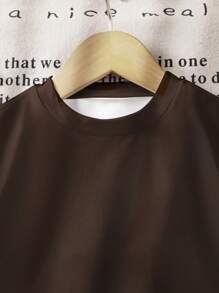 SHEIN Young Boy Casual Slogan Print Short Sleeve T-Shirt - Brown - View 8
