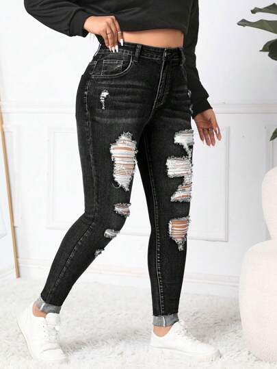 Firerie Jeans vaqueros de talla grande de corte ajustado con efecto desgastado informal