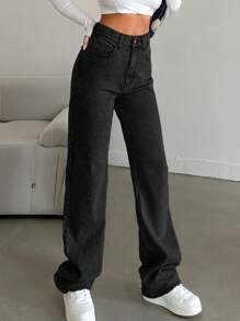 SHEIN Tall 雪洗直筒牛仔裤，高腰，适合高个子