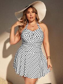 Swim Lushoire 大码女式随机印花吊带背心遮臀连体泳衣，休闲与度假 - 黑與白 - 查看 3