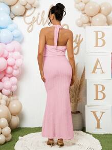 Loomaby 2pcs Maternity Gender Reveal Dress Set For Baby Shower Party - Pink - View 2