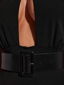 COSMINA 女士黑色腰带镂空性感交叉吊带中长连衣裙