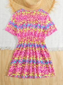 Tween Girl Heart Print V-Neck Criss-Cross Wrap Front Short Sleeve Dress Summer Holiday - Multicolor - View 2