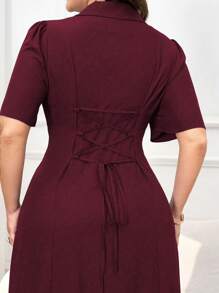 Modelyn 加大码纯色前排纽扣夏季短袖连衣裙长款女士装长款晚礼服