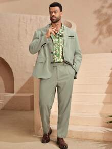EASEVO Plus Size Men's Woven Long Sleeve Blazer