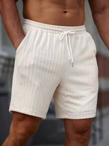 Manfinity RSRT Manfinity Nomadique Men Drawstring Waist Slant Pocket Shorts Baggy Board Linen Cool Plain Khaki Vacation Boho - Apricot - View 7