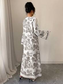 Yasmyna Women Woven Placement Floral Symmetrical Loose Fit Long Sleeve Arabian Dress, Modest - Multicolor - View 2