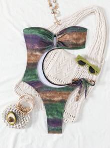 Swim SXY 1pc Women's Random Print Metallic Accessories Camisole Style One-Piece Swimsuit - Multicolor - View 5