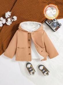 SHEIN Đứa bé trai Túi Kép Lót Teddy Áo trùm đầu - Màu Khaki - Xem 1