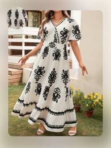 SHEIN LUNE Vestido estampado de talla grande, estilo informal de vacaciones y atuendos de verano para mujer, atuendos de vacaciones para mujer, atuendos de festival rave, vestido bohemio/bohemio para mujer, atuendo de concierto, vestidos blancos para mujer